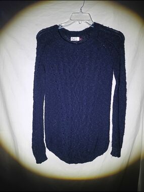 SO Black Cable Knit Scoop Crewneck Sweater - Women